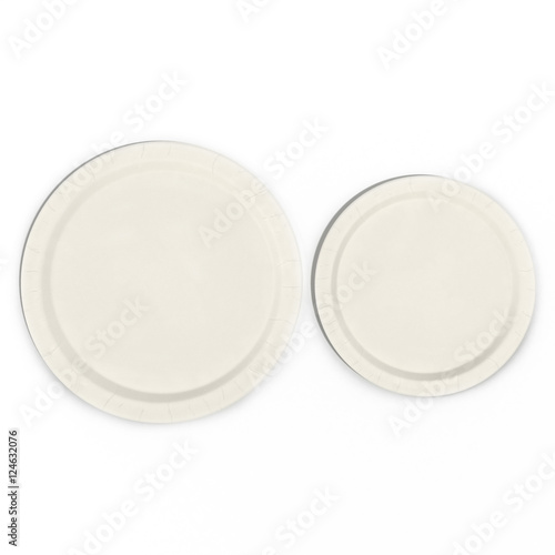 Disposable paper plates Set isolated on a white. Top view. 3D illustration