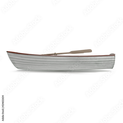 Fotografiet Wooden row boat on white. Top view. 3D illustration