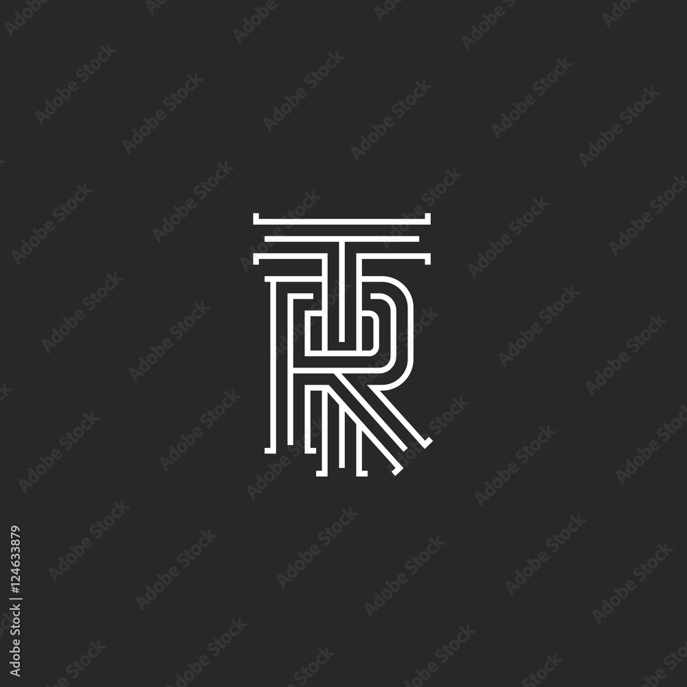 Retro TR logo monogram, overlapping thin line capital letters T R combination, wedding initials RT emblem Retro TR logo monogram, overlapping thin line capital letters T R combination, wedding initials RT emblem