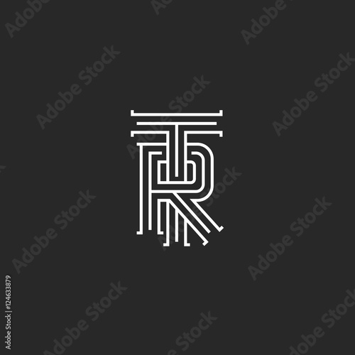 Retro TR logo monogram, overlapping thin line capital letters T R combination, wedding initials RT emblem