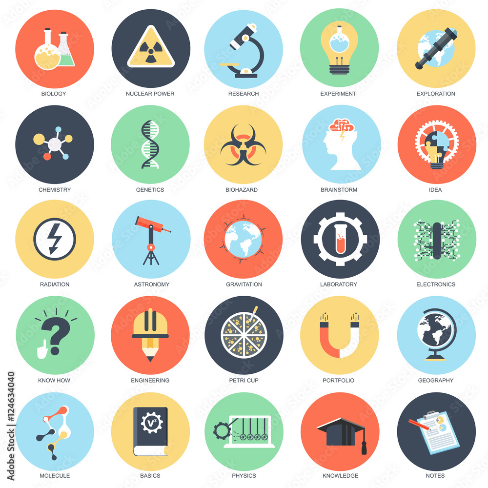 Flat conceptual icons research and science Flat conceptual icons research and science