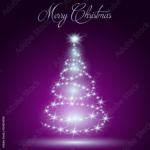 Shining Gold Christmas tree on the purple background. Vector illustration