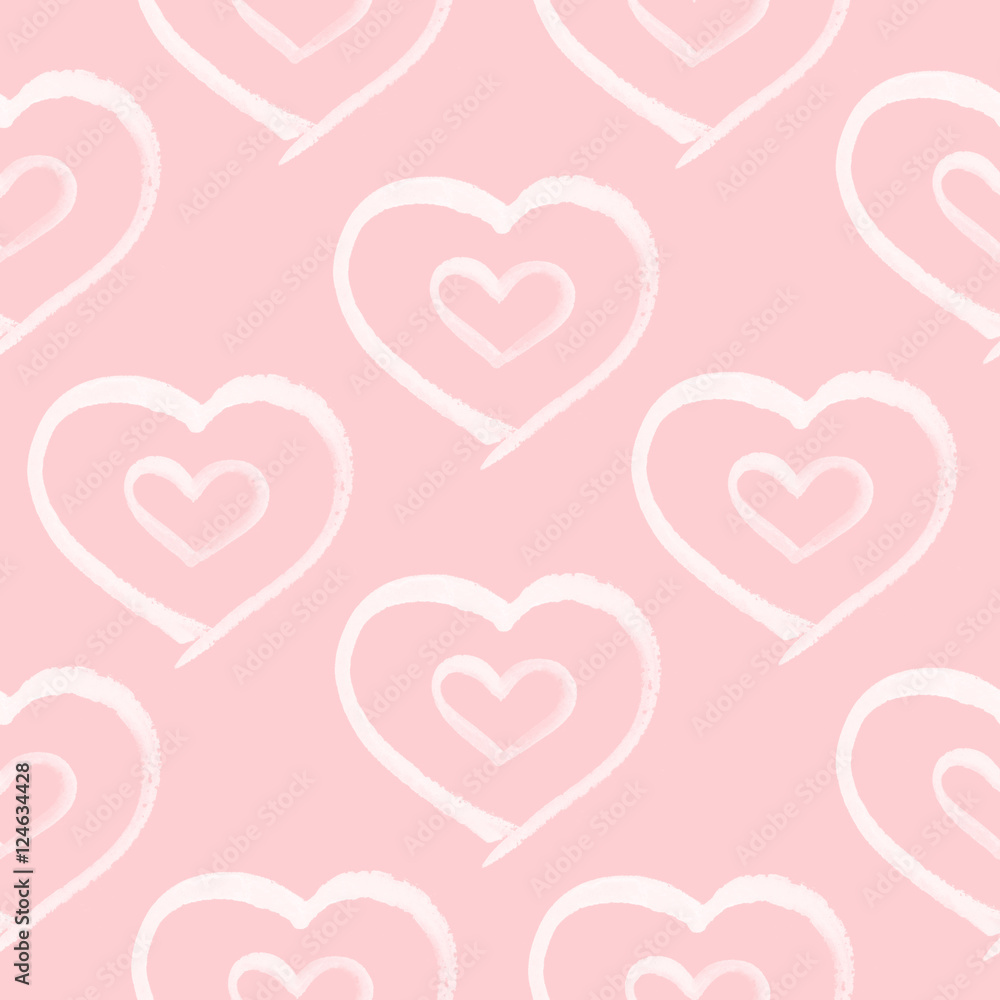 Retro seamless pattern. White heart on pink background