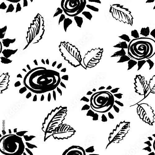 Artistic seamless pattern with flower and leaf. 