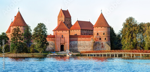 Trakai Island Castle Museum in the early fall time. Trakai village, Lithuania.