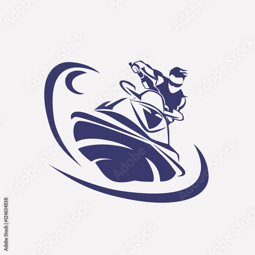 jet ski stylized vector symbol,  rider on jet ski silhouette, lo
