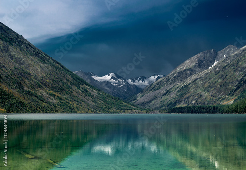 Multinskoe lake before thunderstorm in the Altai mountains, Russia