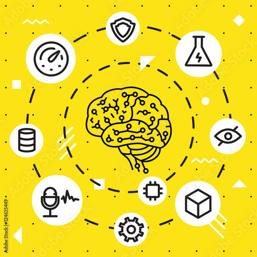 Modern Thin Line Concept of Artificial Intelligence, Functions and Electronic Mindmap. Simple vector linear flat style infographics