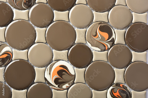 brown Turkish tiles, porcelian ceramic circles design. photo