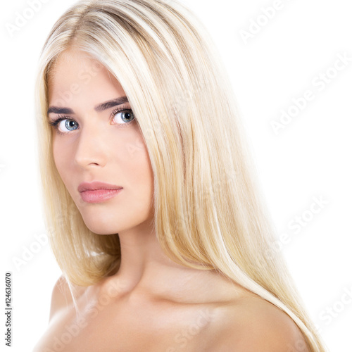 Beauty portrait of young blond woman with beautiful healthy face