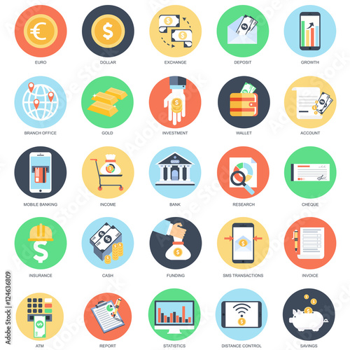 Flat conceptual icons banking and money