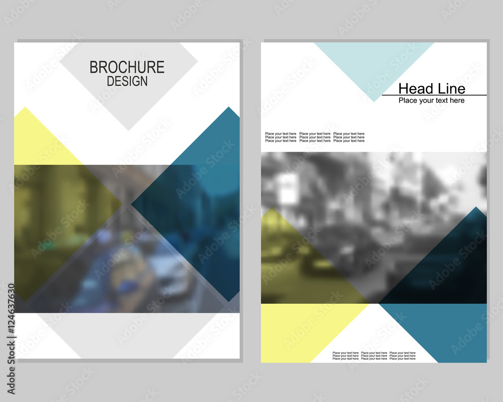 Fototapeta premium Vector brochure cover templates with blurred cityscape. EPS 10. Mesh background.