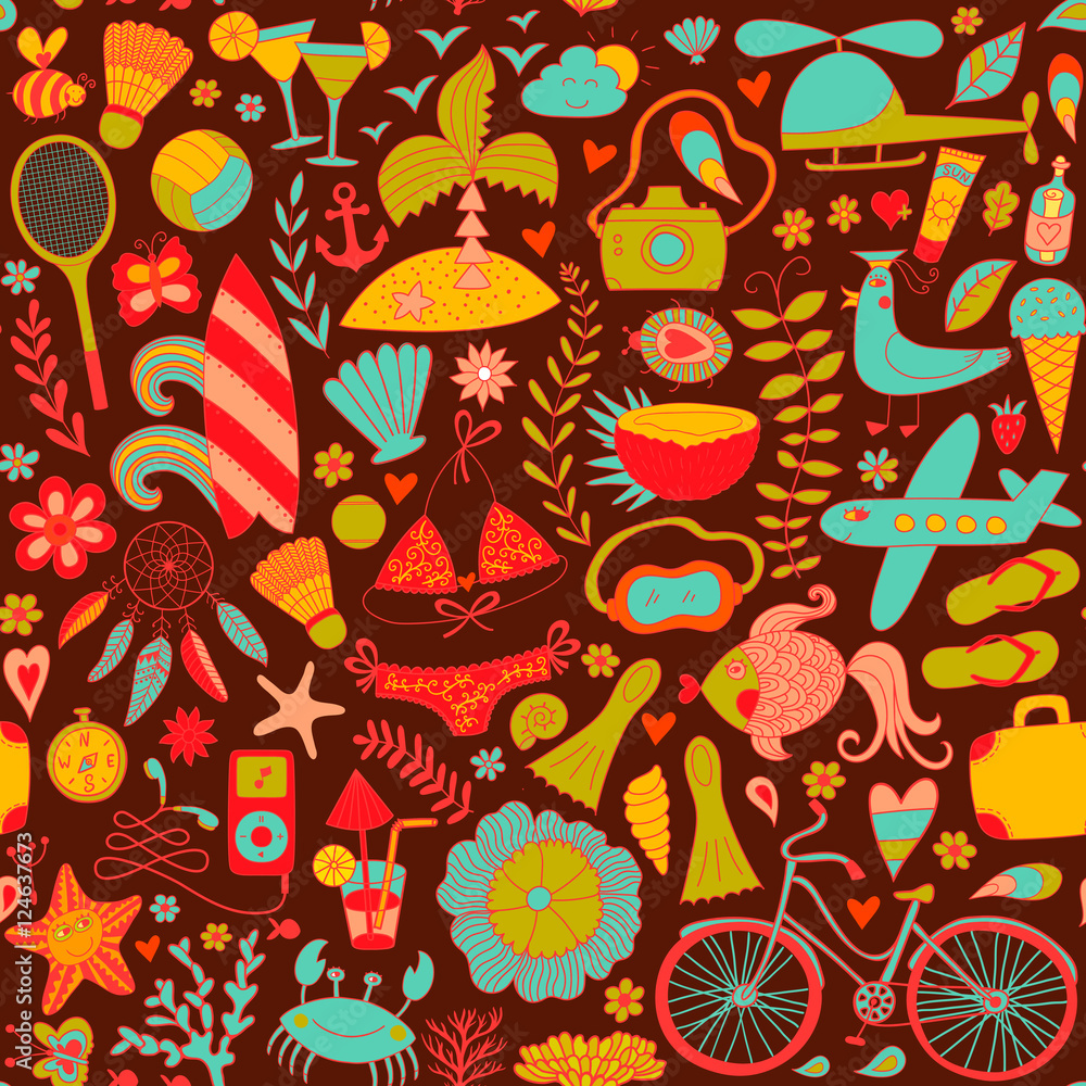 Summer set doodle elements. Travel drawing Summer set doodle elements. Travel drawing