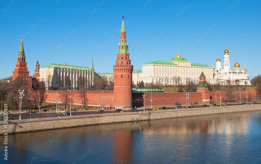 Kremlin embankment of the Moskva River in Moscow
