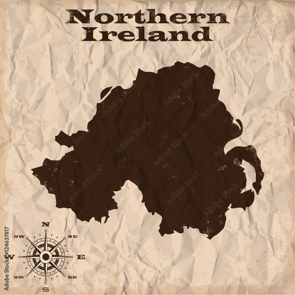 Northern Ireland old map with grunge and crumpled paper. Vector ...