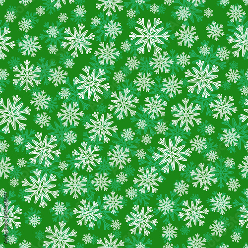Christmas seamless pattern with white green snowflakes