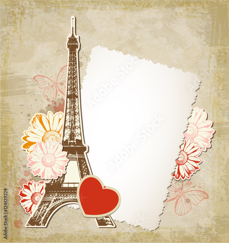 Old paper frame and  Eiffel tower