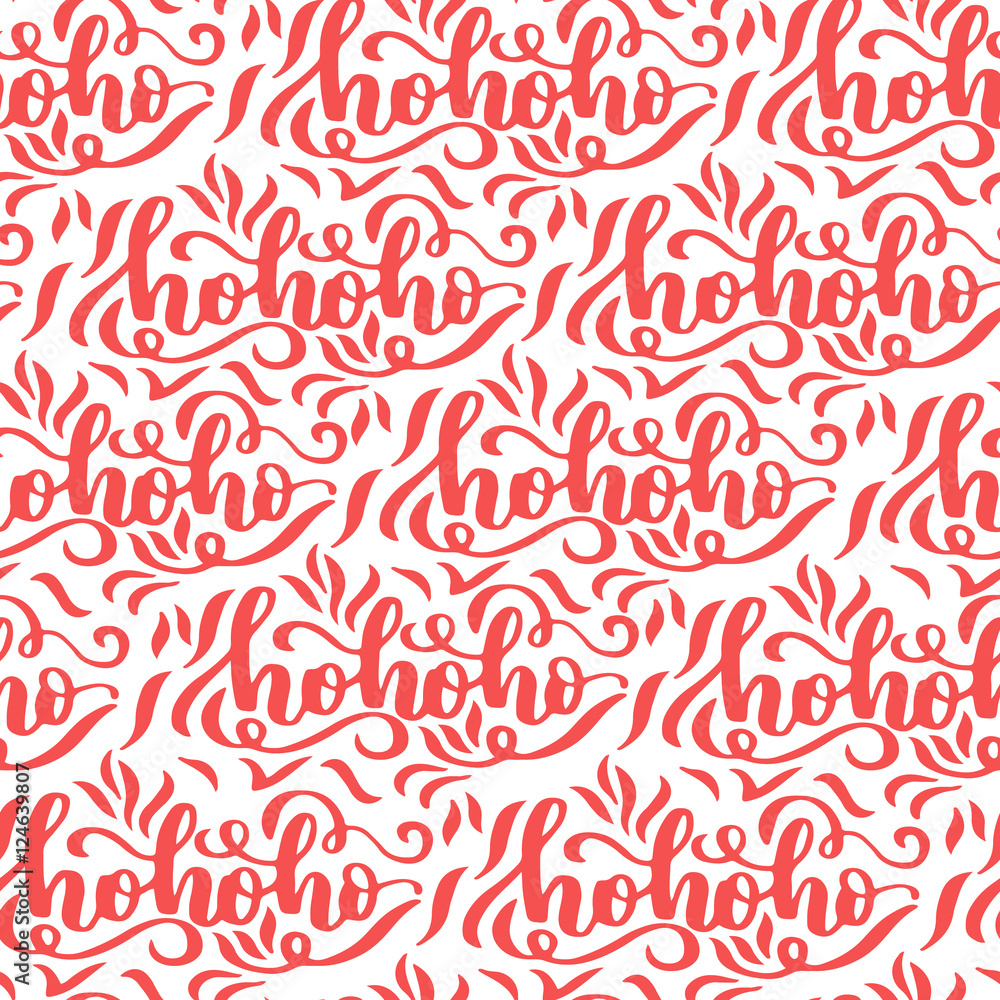 Vector seamless pattern with hohoho calligraphy on white isolated background. Christmas wrapping and textile design. Vector seamless pattern with hohoho calligraphy on white isolated background. Christmas wrapping and textile design.