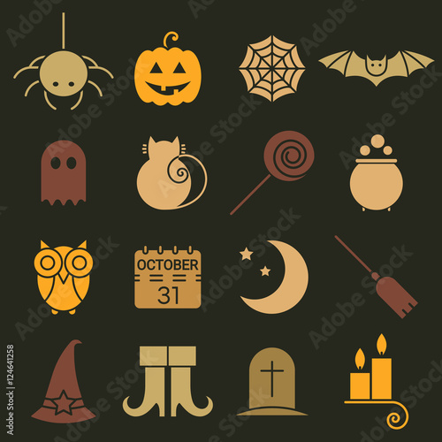 Halloween colorful flat icons set.
