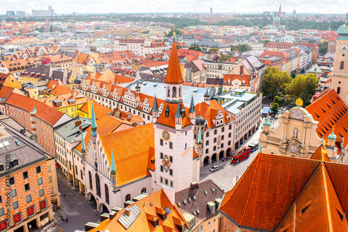 Aerial cityscape view with old town hall in Munich, Germany