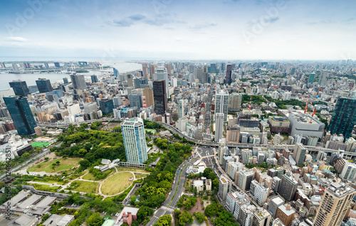 Aerial view of Tokyo skyscrapers. City skyline, business concept © jovannig