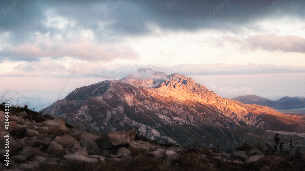 Beautiful sunset on Mount Prena peak of the Gran Sasso of Italy.