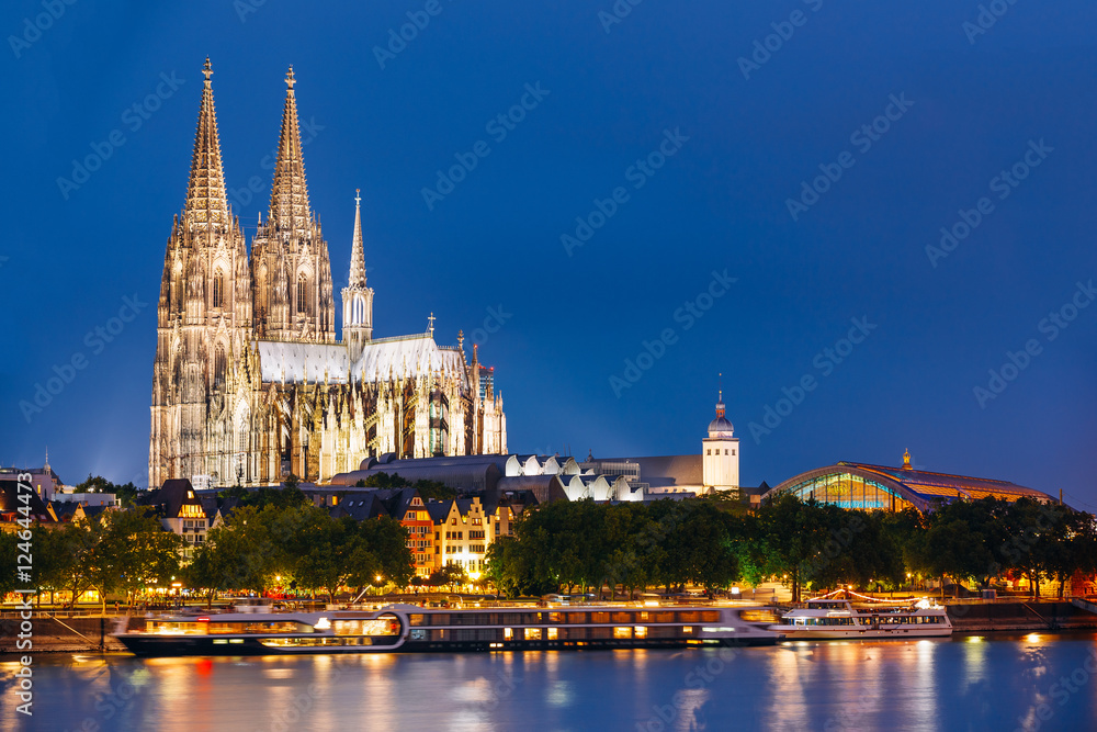 Night View Of Cologne Cathedral, Germany. Europe