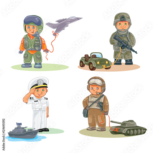 Set vector icons of small children different professions