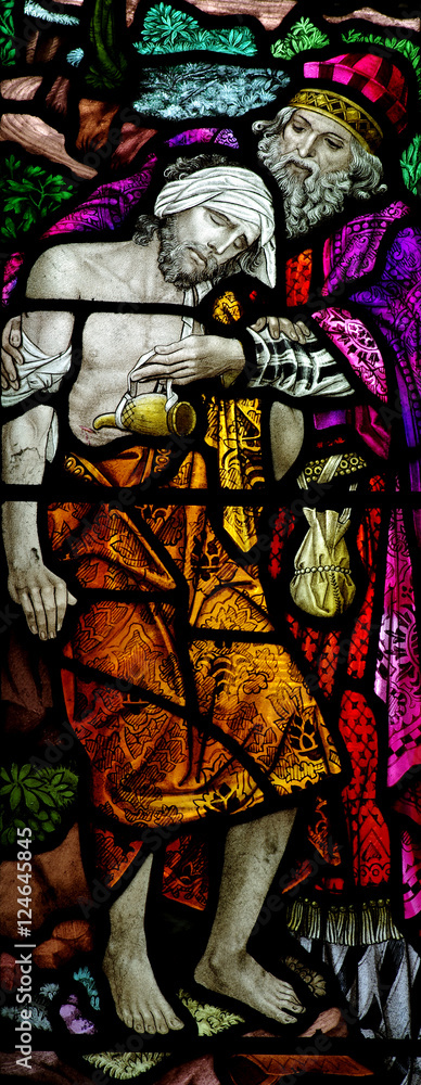 The Good Samaritan in stained glass 