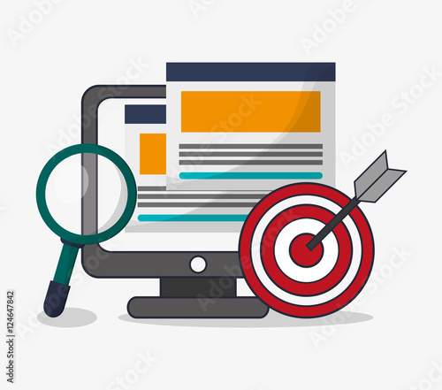 Computer and target icon. Social media and digital marketing theme. Colorful design. Vector illustration