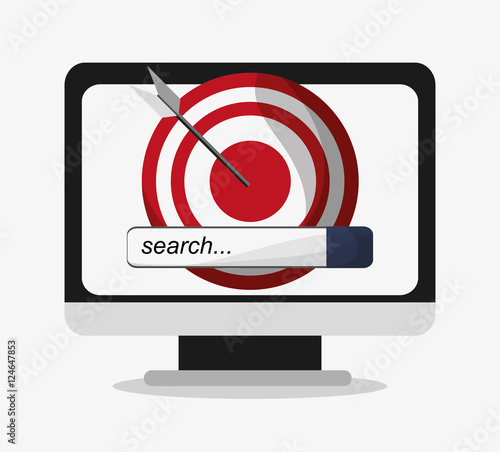Computer and target icon. Social media and digital marketing theme. Colorful design. Vector illustration
