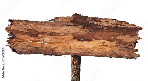 Old wooden billboard isolated on white background.