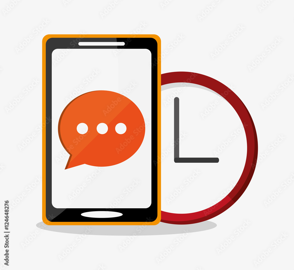 Smartphone and clock icon. Social media and digital marketing theme. Colorful design. Vector illustration Smartphone and clock icon. Social media and digital marketing theme. Colorful design. Vector illustration