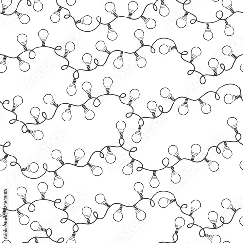 Seamless pattern with festive garlands. Black and white vector illustration