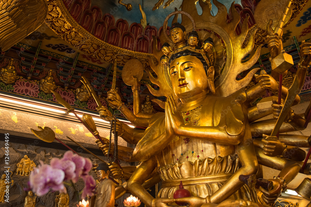 Golden buddha at Guandu Temple in Taipei, Taiwan