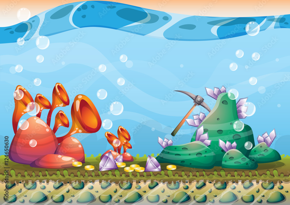 cartoon vector underwater treasure background with separated layers for game art and animation game design asset in 2d graphic cartoon vector underwater treasure background with separated layers for game art and animation game design asset in 2d graphic