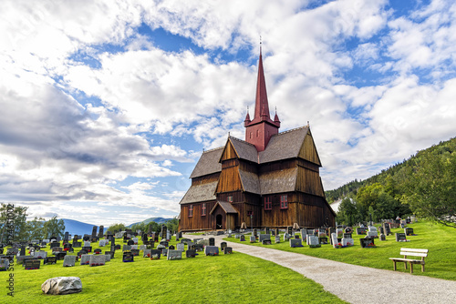 View of Ringebu Stave Church in Norway. Built in the first quarter of the 13th century, is one of 28 surviving stave churches and one of the largest. Still functions as the main church of the parish