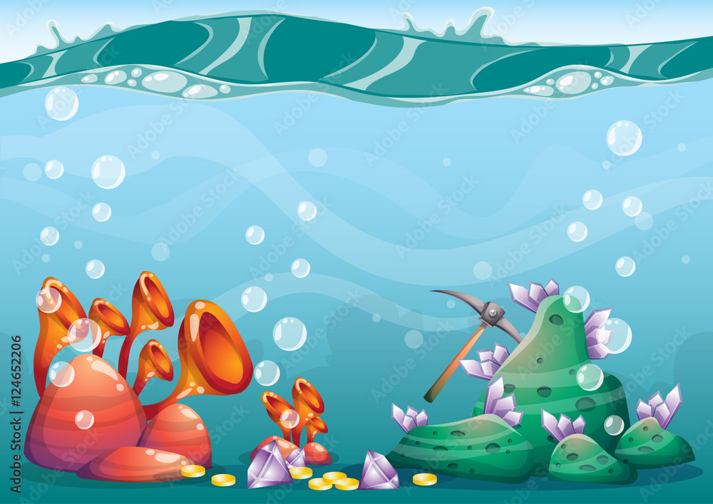 cartoon vector underwater treasure background with separated layers for game art and animation game design asset in 2d graphic cartoon vector underwater treasure background with separated layers for game art and animation game design asset in 2d graphic