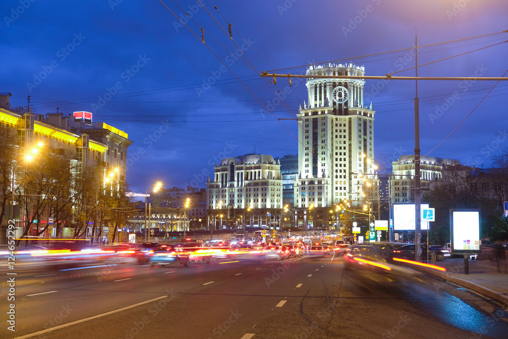 Moscow, Russia - October, 15, 2016: night traffic in Moscow, Russia