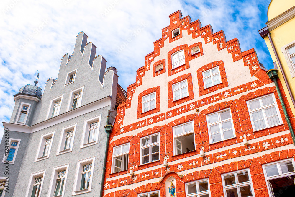 Fototapeta premium Colorful bavarian houses in the old town of Landshut city, Germany