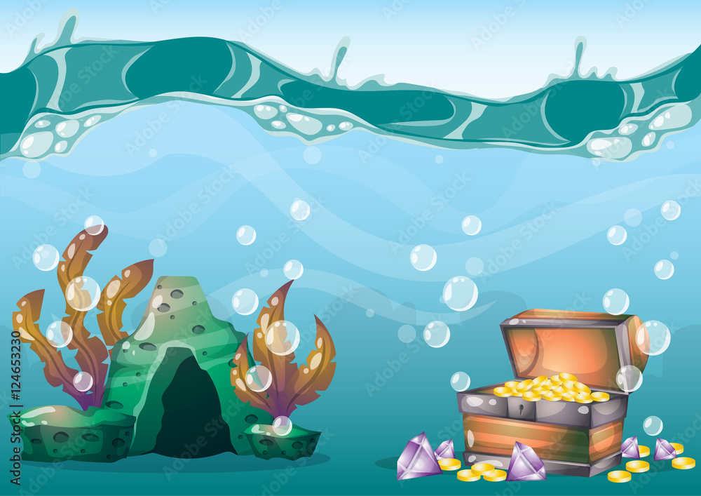 cartoon vector underwater treasure background with separated layers for game art and animation game design asset in 2d graphic cartoon vector underwater treasure background with separated layers for game art and animation game design asset in 2d graphic