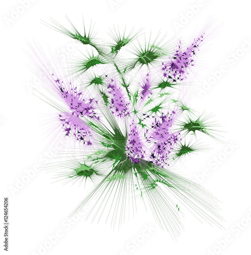 Abstract bouquet of flowers  bloom of lilacs   with desert spikes and stars. Can be used as badge  card  emblem  icon...