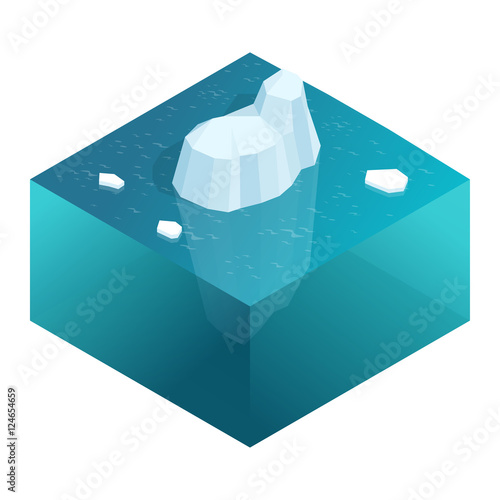Isometric Underwater view of iceberg with beautiful transparent sea on background. Flat vector illustration.