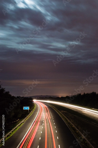 Night View on M5  transportation on motorway in England  light motion blur