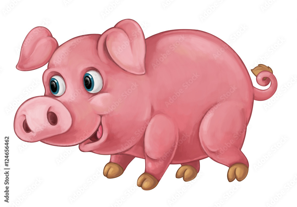 Cartoon happy pig is standing and looking - artistic style - isolated - illustration for children Cartoon happy pig is standing and looking - artistic style - isolated - illustration for children