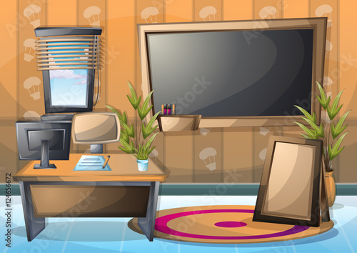 cartoon vector illustration interior classroom with separated layers in 2d graphic