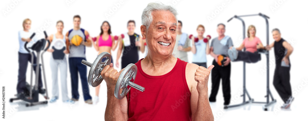 Fototapeta premium Senior man with dumbbell.