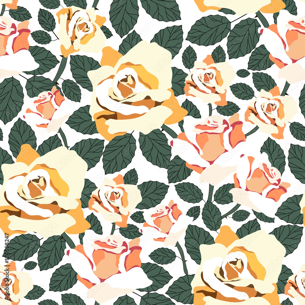 Obraz premium Seamless pattern with roses.Vector floral print.Vintage textile texture