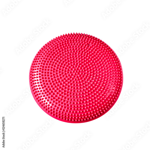Pink balance cushion for fitness and rehabilitation isolated on white background