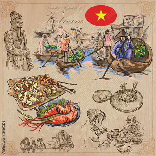 Vietnam. Pictures of Life. Colored vector pack. Hand drawings.